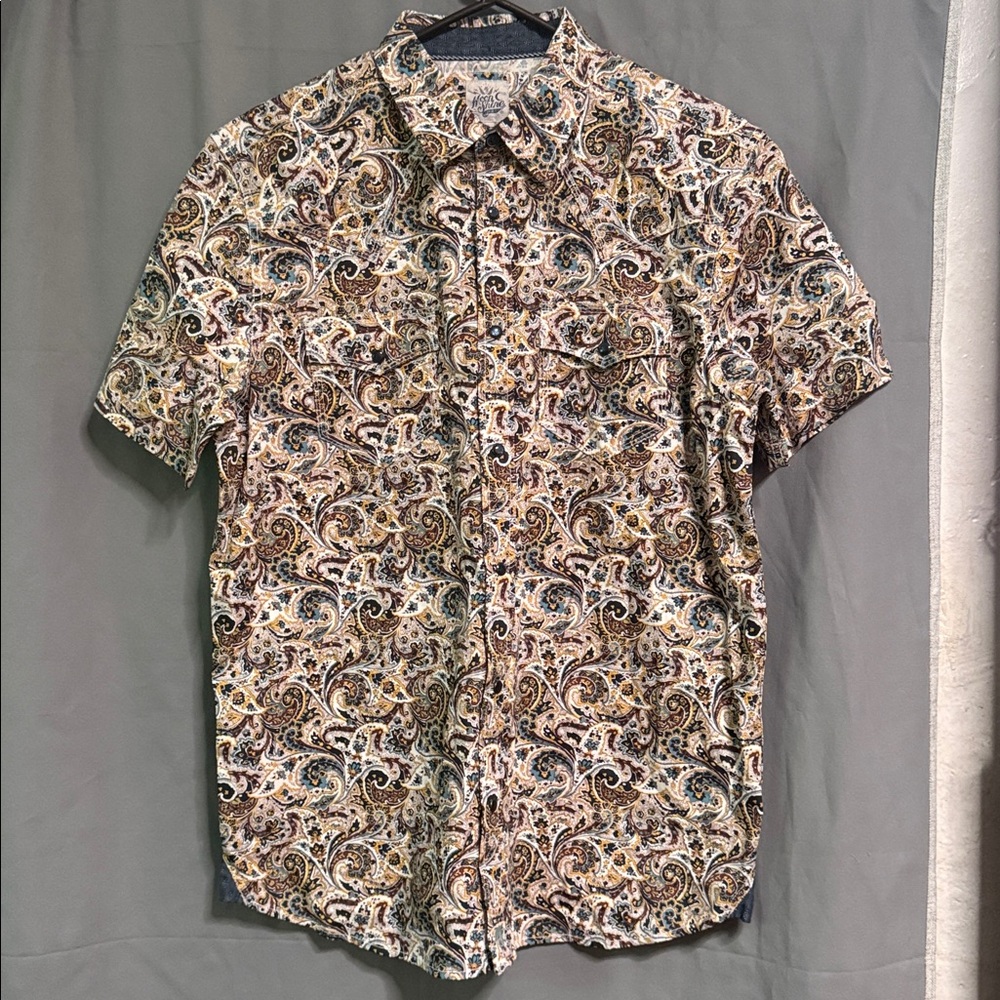 Moonshine Spirit Men’s Brown/Tan Paisley Snap On Shirt